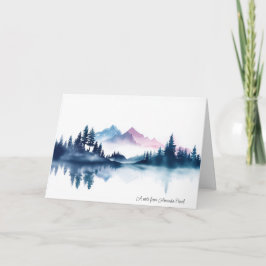 Pink & Blue Watercolor Mountains & Dark Pine Trees Kort