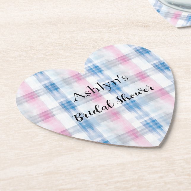 Pink Blue White Plaid Stripes Bridal Shower Underlägg Papper (Vinklad)