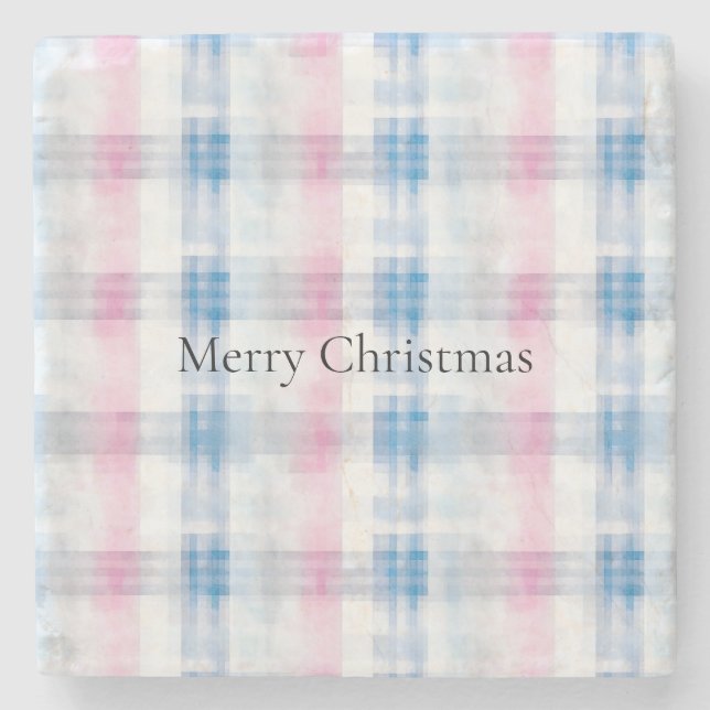 Pink Blue White Plaid Stripes Christmas Stenunderlägg (Framsidan)