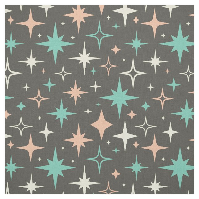 Pink Blue Yellow Atomic Stars on Brown Mid Century Tyg (Provkarta)