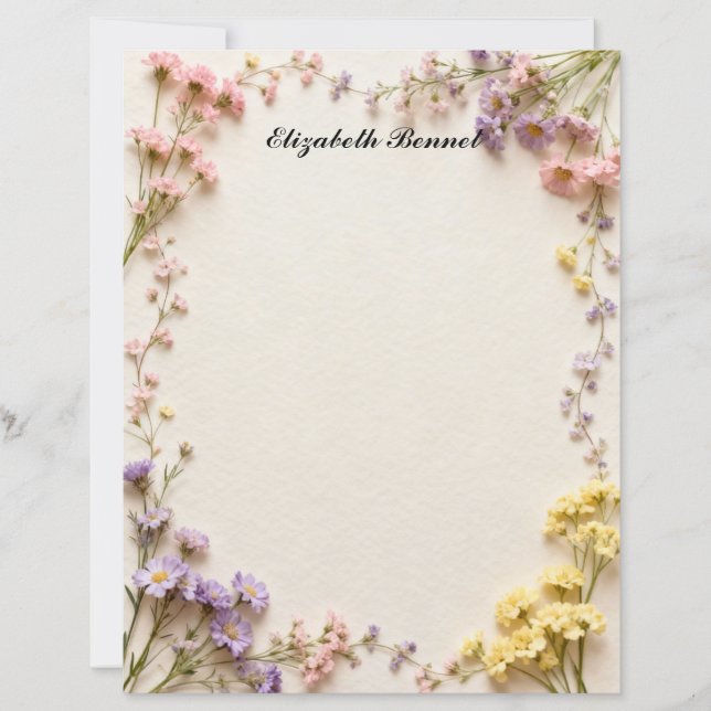 Pink Blue Yellow Dried Flowers Stationery Paper (Framsida)