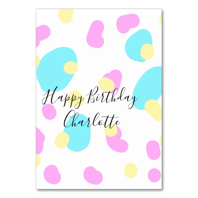 Pink blue yellowhappy birthday kids shapes abstrac bordsnummer (Framsidan)