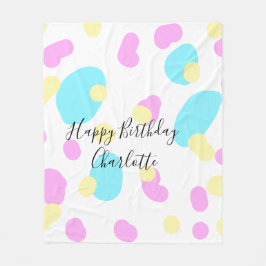Pink blue yellowhappy birthday kids shapes abstrac fleecefilt