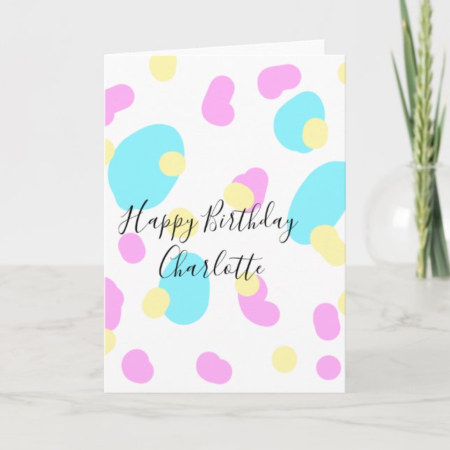 Pink blue yellowhappy birthday kids shapes abstrac kort (Framsida)