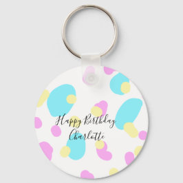 Pink blue yellowhappy birthday kids shapes abstrac nyckelring
