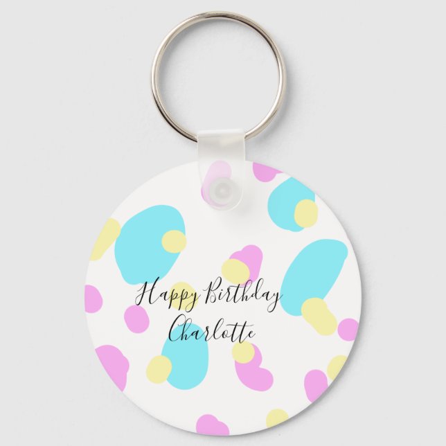 Pink blue yellowhappy birthday kids shapes abstrac nyckelring (Framsida)