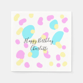 Pink blue yellowhappy birthday kids shapes abstrac pappersservett