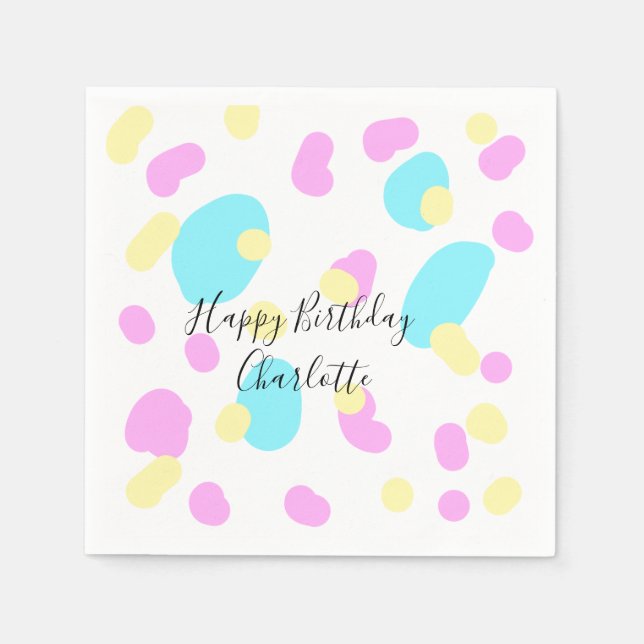 Pink blue yellowhappy birthday kids shapes abstrac pappersservett (Framsidan)