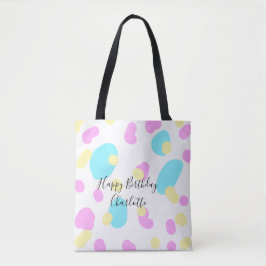 Pink blue yellowhappy birthday kids shapes abstrac tygkasse