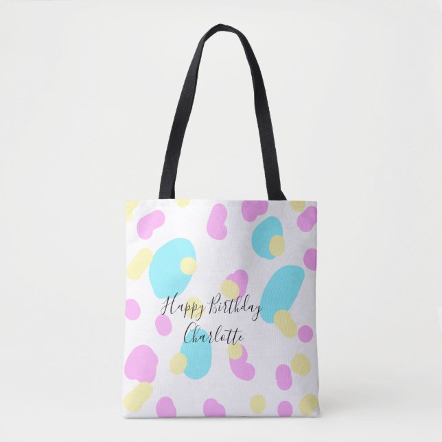 Pink blue yellowhappy birthday kids shapes abstrac tygkasse (Framsida)