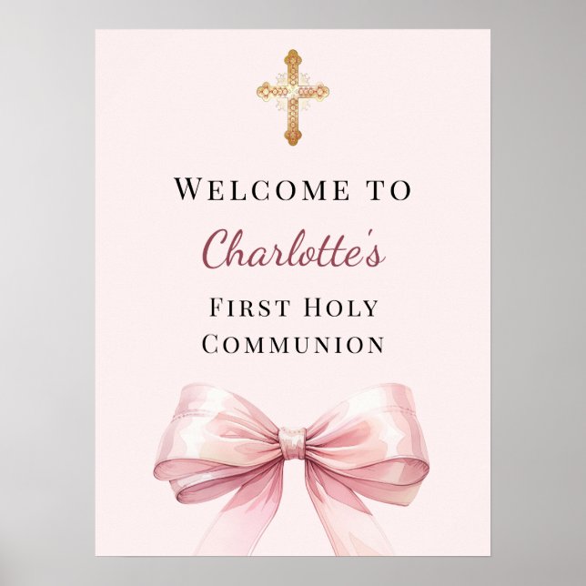 Pink blush bow First Holy Communion welcome Poster (Framsidan)