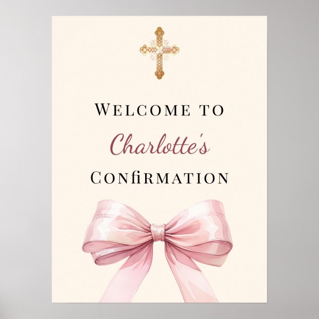 Pink blush bow ivory Confirmation welcome Poster (Framsidan)
