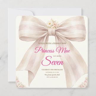 Pink Blush Bow Princess Ribbon Birthday Invitation Inbjudningar