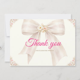 Pink Blush Bow Princess Ribbon Thank You Card Tack Kort