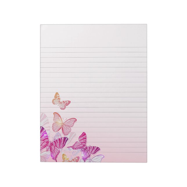 Pink Blush Butterflies Lined Notes Paper Notepad Anteckningsblock (Roterad)