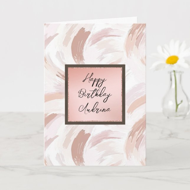 Pink Blush Cream Abstract Birthday Kort (Liten växt)
