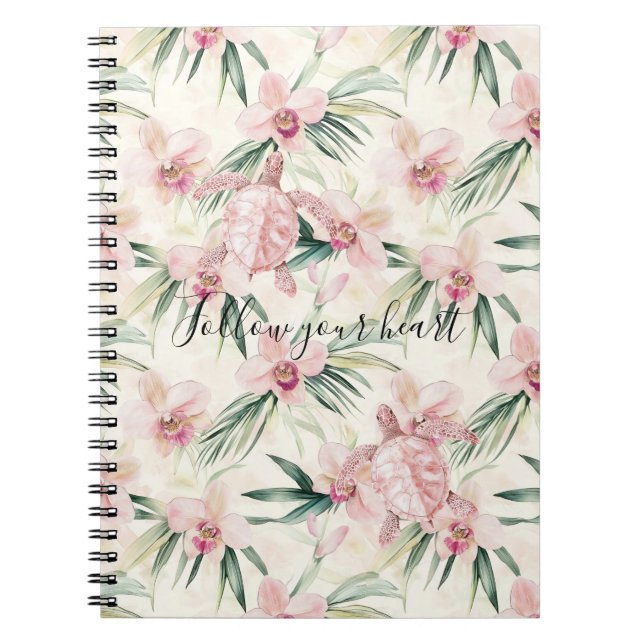 Pink Blush Cream Stripes Orchid Floral Sea Turtle Anteckningsbok (Framsidan)
