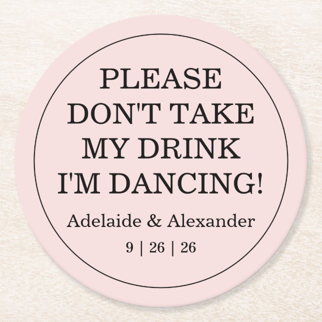 Pink Blush Drink Cover Wedding Underlägg Papper Rund (Framsidan)