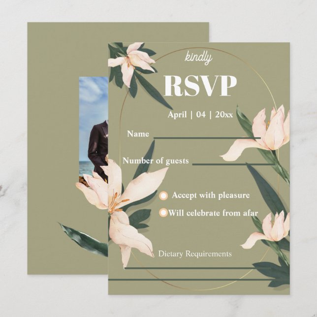 Pink blush floral Circle RSVP Card Inbjudningar (Fram/baksida)