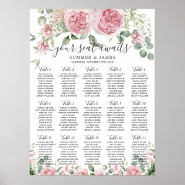 Pink Blush Floral Flowers Wedding Seating Chart Poster