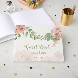 pink blush flowers sage green leaves guest book gästböcker