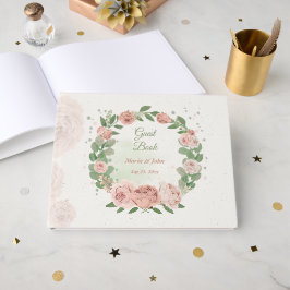 pink blush flowers sage green leaves guest book gästböcker