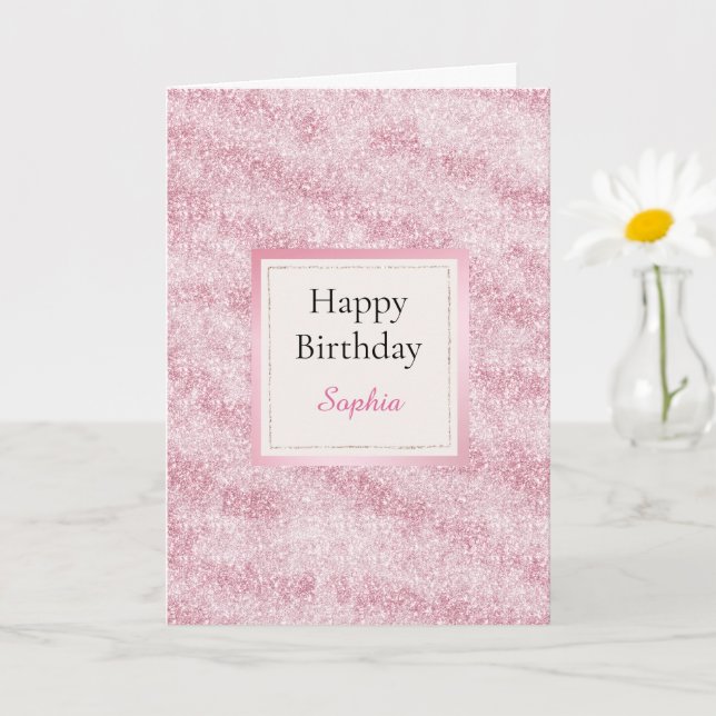 Pink Blush Glitter Birthday Kort (Liten växt)