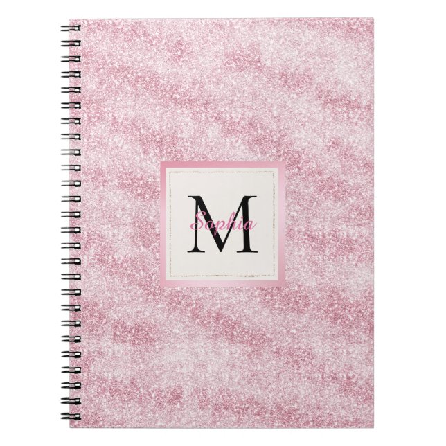 Pink Blush Glitter Monogram Anteckningsbok (Framsidan)