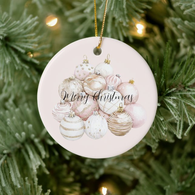 Pink Blush Gold Champagne Ornaments Christmas Julgransprydnad Keramik (Träd)