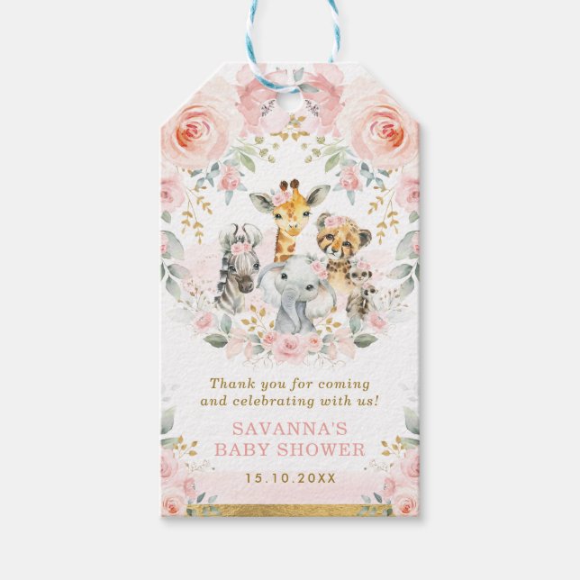 Pink Blush Jungle Safari Girl Baby Shower Favues f Presentetikett (Framsidan)