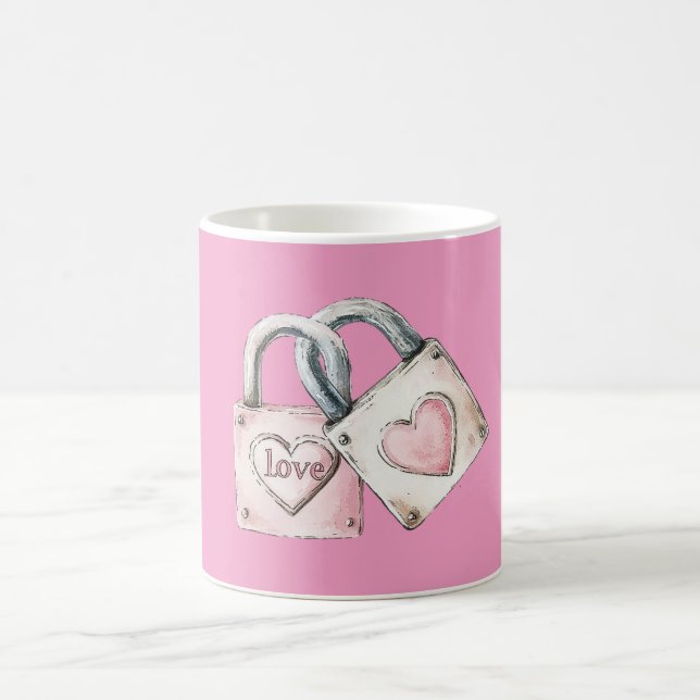 Pink Blush Love Heart Locks Kaffemugg (Center)