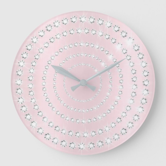 Pink Blush Vip Gray Silver Diamond Infinity Circle Stor Klocka (Framsida)
