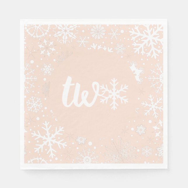 Pink Blush Winter Second Birthday Snowflake  Pappersservett (Framsidan)