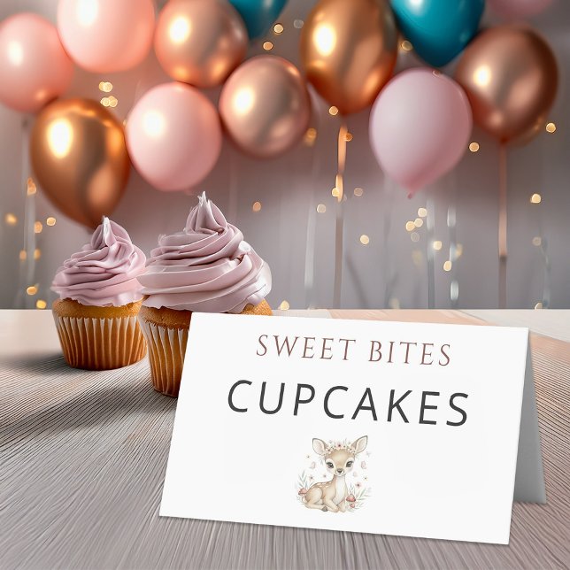 Pink Blush Woodland Deer Girl Baby Shower Cupcakes Placeringskort (Skapare uppladdad)