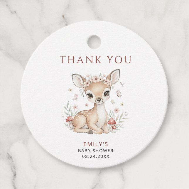 Pink Blush Woodland Deer Girl Baby Shower Gåvor Etiketter (Framsida)