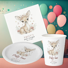 Pink Blush Woodland Deer Girl Baby Shower Pappersservett