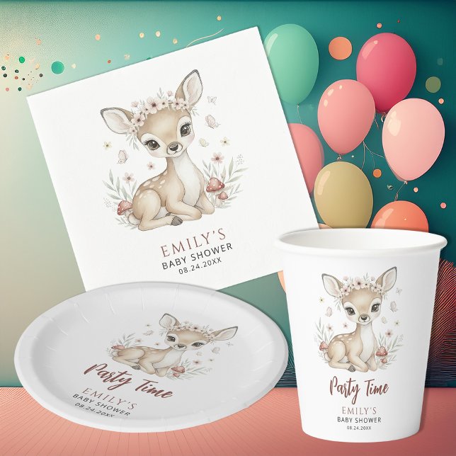 Pink Blush Woodland Deer Girl Baby Shower Pappersservett (Skapare uppladdad)