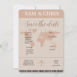 Pink Boarding Pass Wedding Invitation Map Julkort