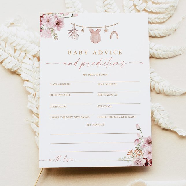Pink Boho Baby Shower Baby Råd Prognos Kort (Skapare uppladdad)
