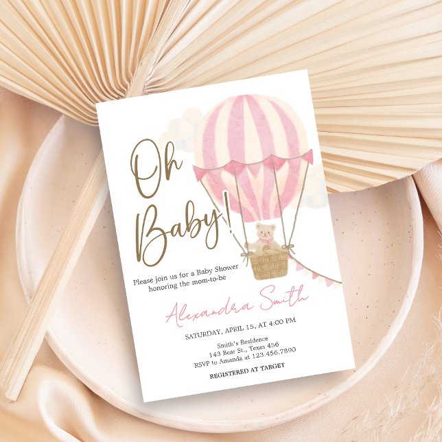 Pink Boho Bear Baby Shower  Inbjudningar (Oh Baby Bear Baby Shower Invitation)