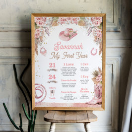 Pink Boho First Rodeo 1st Birthday Milestone 18x24 Poster