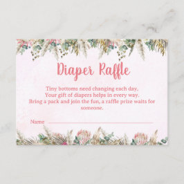 Pink Boho Pampas Grass Diaper Raffle Ticket Tilläggskort