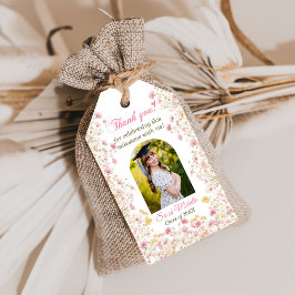 Pink Boho Wildflowers Graduation Party Presentetikett