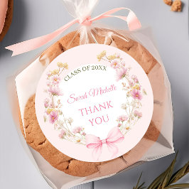 Pink Boho Wildflowers Graduation Party Runt Klistermärke