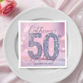 Pink Bokeh Glam Silver Glitter 50th Birthday Pappersservett