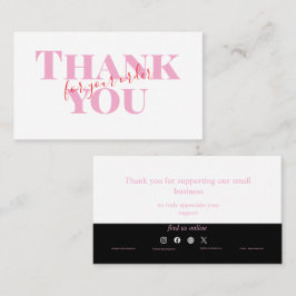 Pink Bold Thank You Card Social Media Small Busine Visitkort
