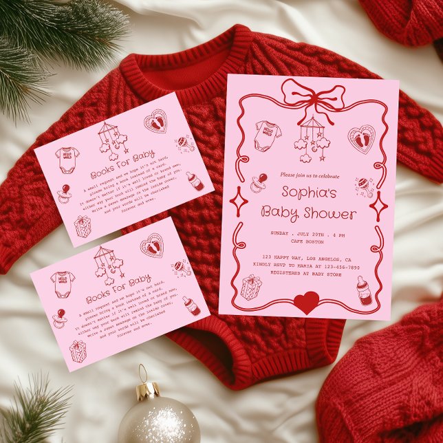 Pink “Books for Baby” Baby Shower Tilläggskort (Skapare uppladdad)