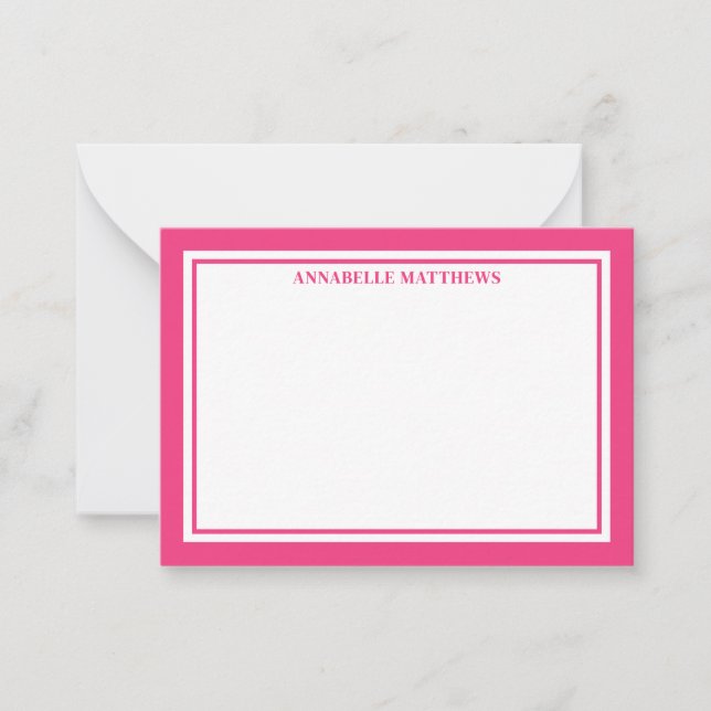 Pink Border Minimalist Name Monogram Anteckningskort (Framsida)