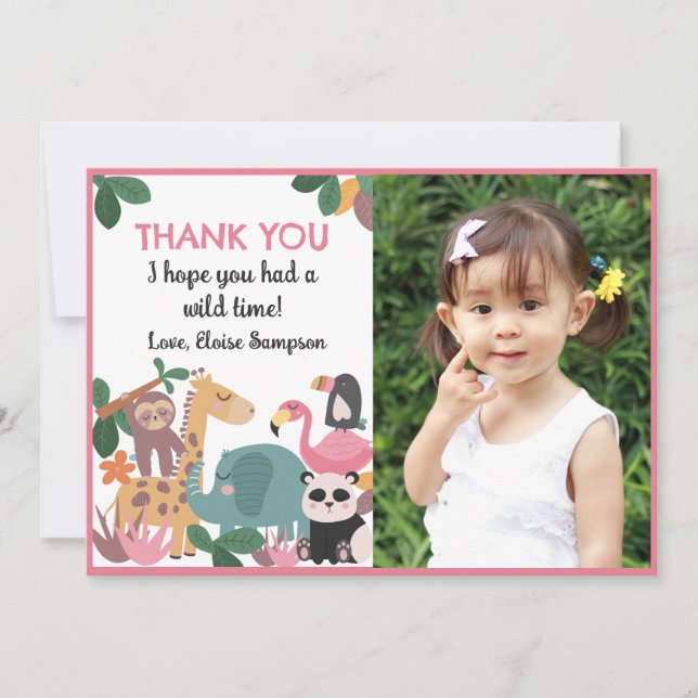 Pink Born Two Be Wild Flat Thank You Card Tack Kort (Framsida)