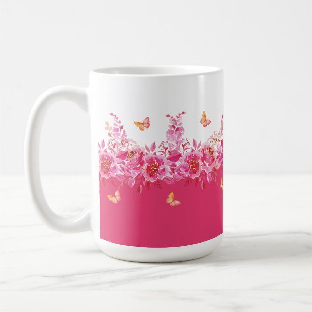 Pink Botanical Butterflies Mug Kaffemugg (Vänster)
